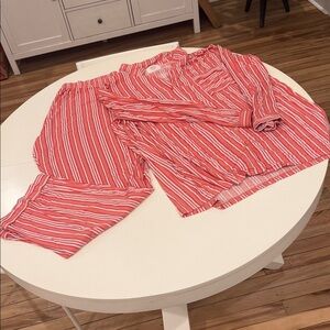Red, Pink, and White Striped Pajama Set
